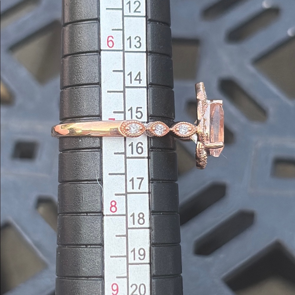 Pear Cut 1.25 tcw Morganite & Diamond Ring 14k Rose GP Sterling Silver Size 7 - Picture 6 of 13